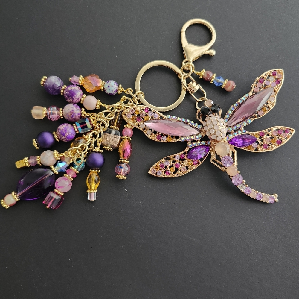 Dragonfly Over-sized Purse Charm or Keychain Jasper Agate Handcrafted